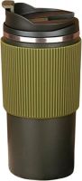 Термокружка для кофе Fashion 450 мл с силиконовым кольцом зелёная