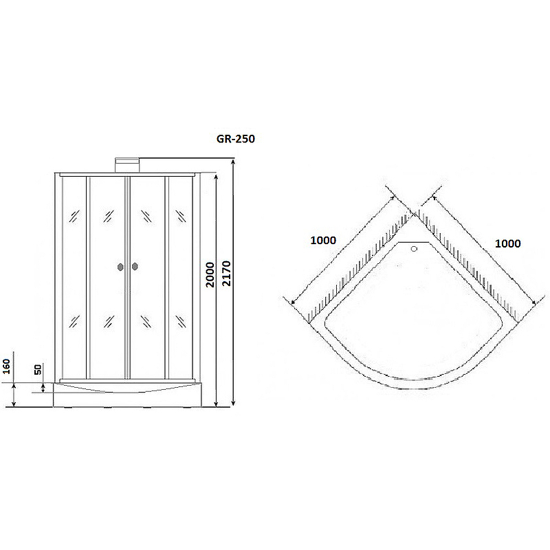 Душевая кабина Grossman GR250 100x100 Черная без гидромассажа схема 7