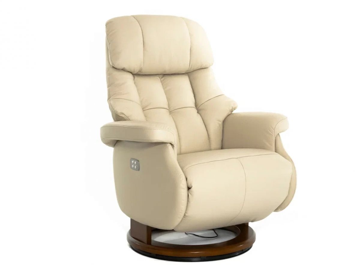 Кресло-электрореклайнер кожаное Relax Lux Electro (061 CREAM  / 029WALNUT)