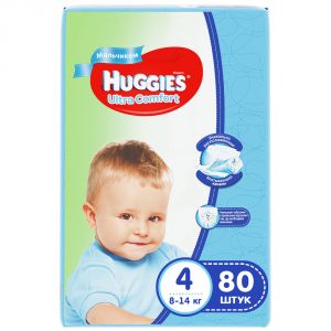 Подгузники Huggies Ultra Comfort для мальчиков 4 (8-14кг), 80шт