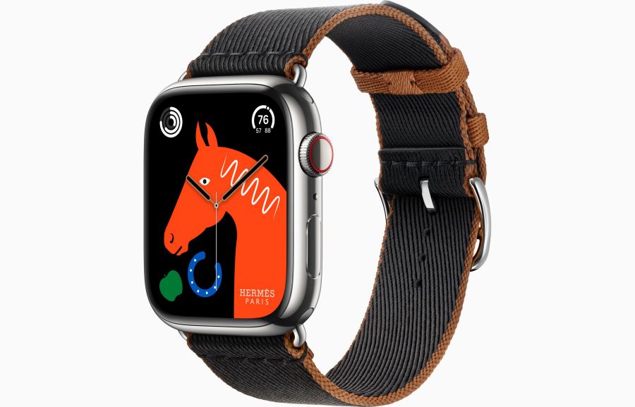 Apple Watch Hermès Series 8 45mm Silver Stainless Steel Case with Twill Jump Single Tour Noir/Gold