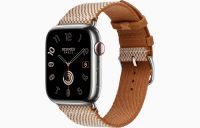 Apple Watch Hermès Series 8 45mm Silver Stainless Steel Case with Toile H Single Tour Gold/Ecru