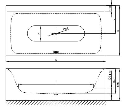 Прямоугольная отдельностоящая ванна Bette Lux Silhouette Side 3460 CFXVS 170х85 схема 3