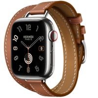 Apple Watch Hermès Series 9 41mm Silver Stainless Steel Case with Attelage Double Tour Fauve