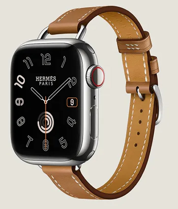 Apple Watch Hermès Series 9 41mm Silver Stainless Steel Case with Attelage Single Tour Fauve