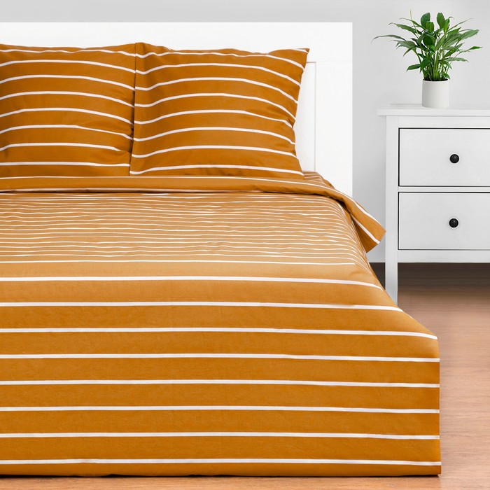 Постельное бельё Этель Дуэт Mustard stripes 143х215см-2шт, 220х240см, 70х70см-2шт, 100% хлопок, поплин