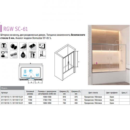 Шторка на ванну RGW Screens SC-61 150x150 01116115-21 схема 6