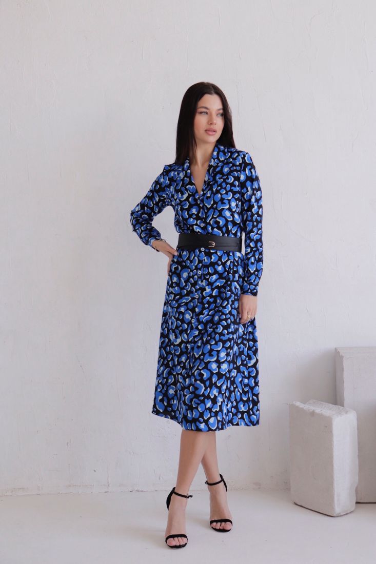 11635 Платье-рубашка с английским воротником сине-чёрное
