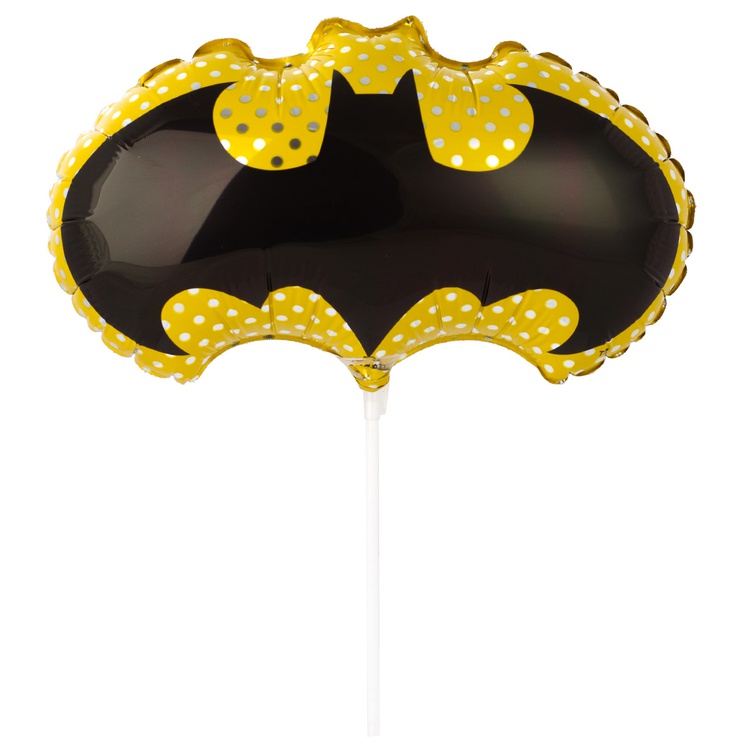 Бэтмен эмблема шар фольгированный на палочке с воздухом