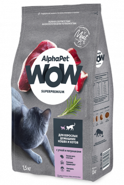 AlphaPet WOW (АльфаПет)  с уткой и потрошками сухой для кошек 1,5кг