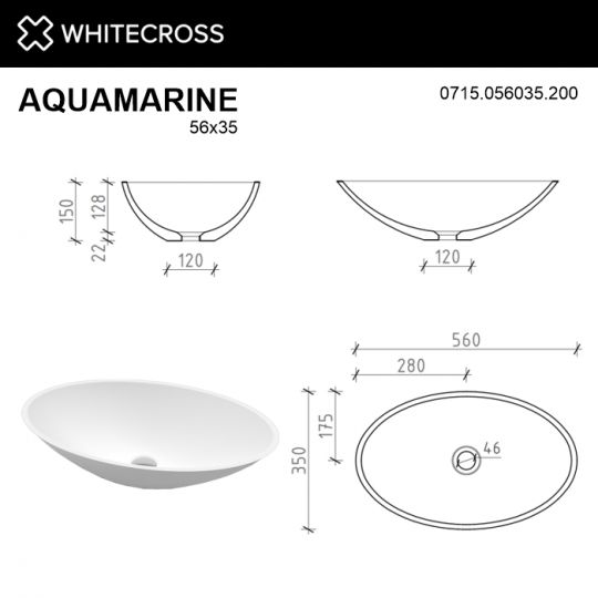 Белая матовая раковина WHITECROSS Aquamarine 56x35 схема 6