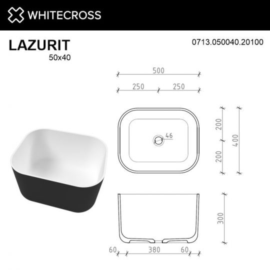 Раковина WHITECROSS Lazurit 50x40 (черный/белый мат) ФОТО