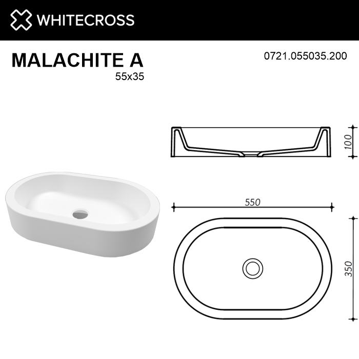 Белая матовая раковина WHITECROSS Malachite A 55x35 схема 6