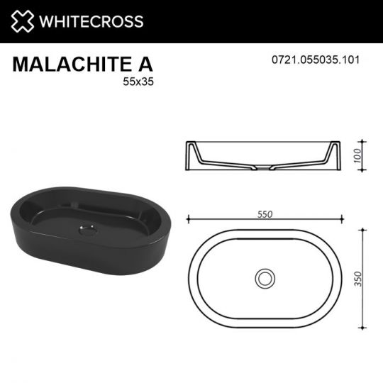 Глянцевая черная раковина WHITECROSS Malachite A 55x35 ФОТО