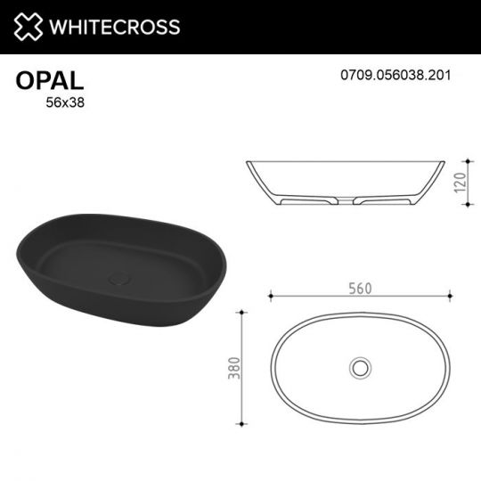 Черная матовая раковина WHITECROSS Opal 56x38 схема 4