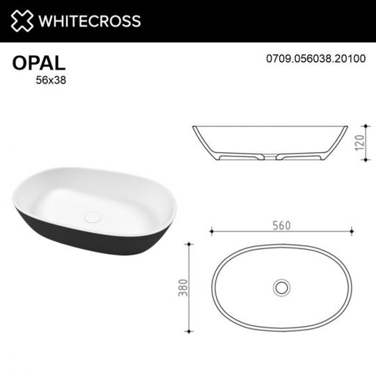 Раковина WHITECROSS Opal 56x38 (черный/белый мат) схема 4