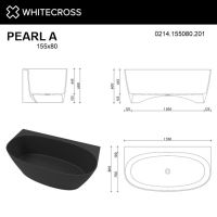 Ванна из искусственного камня WHITECROSS Pearl A 155x80 0214.155080 со сливом по центру схема 21