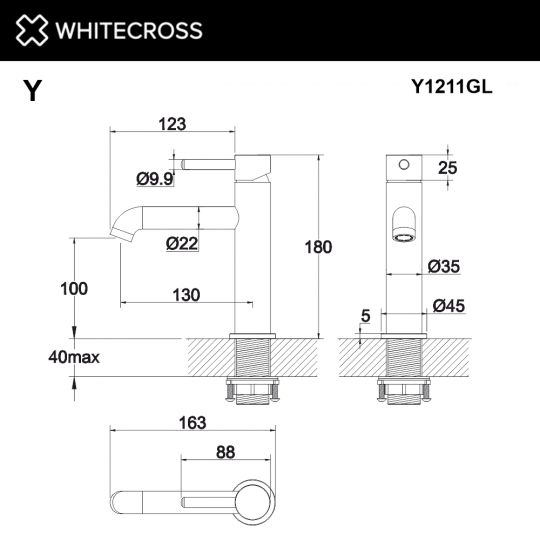 Однорычажный смеситель для раковины WHITECROSS Y Y1211GL золотого цвета схема 3