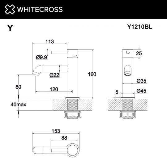 Смеситель для раковины WHITECROSS Y Y1210BL черный схема 3