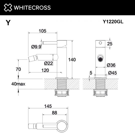 Смеситель для биде WHITECROSS Y Y1220GL золото схема 3