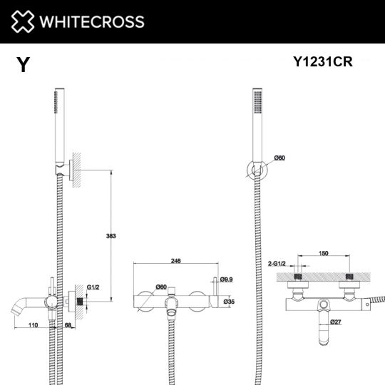 Смеситель для ванны с душевым комплектом WHITECROSS Y Y1231CR хром схема 3
