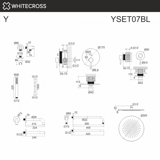 Система для ванны скрытого монтажа WHITECROSS Y YSET07BL (черный мат) ФОТО