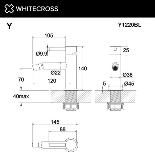 Смеситель для биде WHITECROSS Y Y1220BL черный схема 3