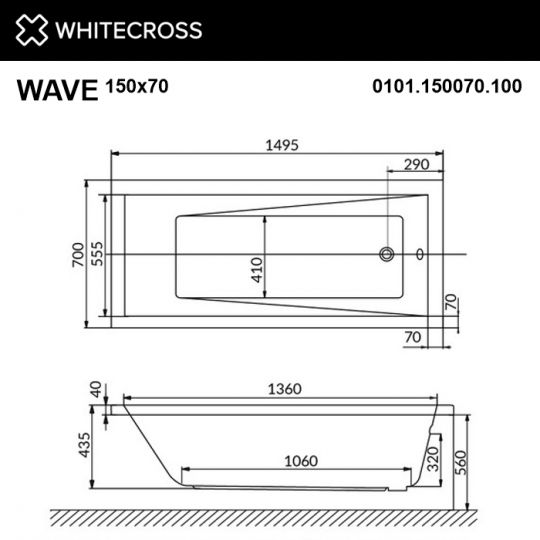 Прямоугольная ванна WHITECROSS Wave 150x70 схема 15