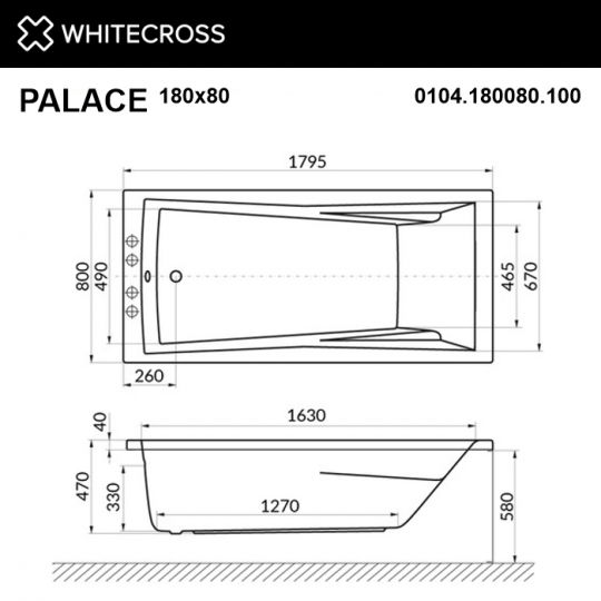 Акриловая ванна WHITECROSS Palace 180x80 с гидромассажем и подсветкой ФОТО