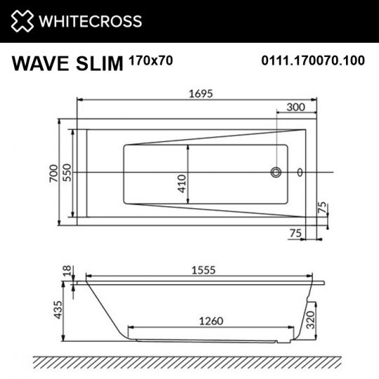 Ванна WHITECROSS Wave Slim 170x70 схема 3