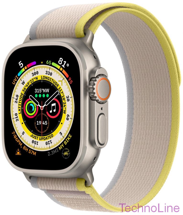 Apple Watch Ultra 49 мм Titanium Case GPS + Cellular, титановый/желто-бежевый Trail Loop (S/M)