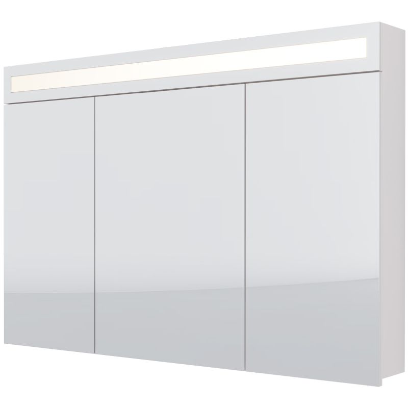 Зеркальный шкаф Dreja UNI, 120, 3 дверцы, 6 стеклянных полок, с LED-подсветкой и выключателем, белый