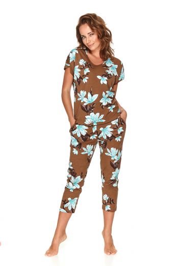 Пижама женская TARO Larysa 2680-02, футболка и брюки, коричневый, хлопок 100%