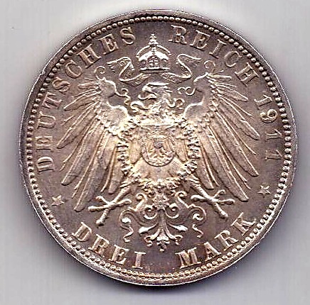 3 марки 1911 Бавария UNC