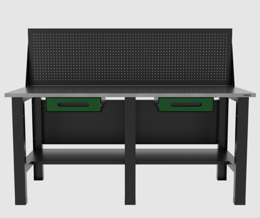 Верстак бестумбовый с экраном и двумя ящиками, зеленый/ Стол для слесарных работ 1800*700 GAROPT, Gt1800STY1Y1PP.green