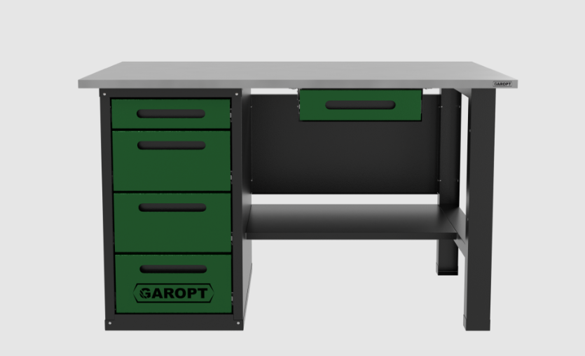 Верстак с ящиком однотумбовыи 4 ящика, зеленый 1400*700 Garopt, GT1400STY1Y4.green