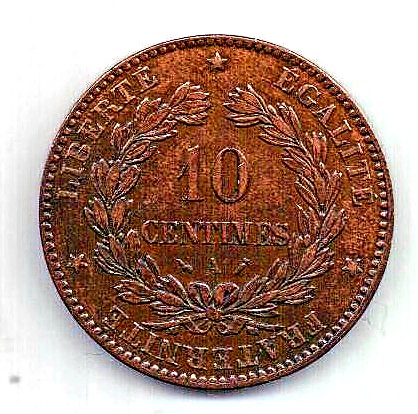 10 сантимов 1891 Франция AUNC Редкость
