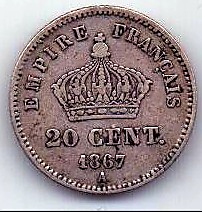 20 сантим 1867 Франция XF