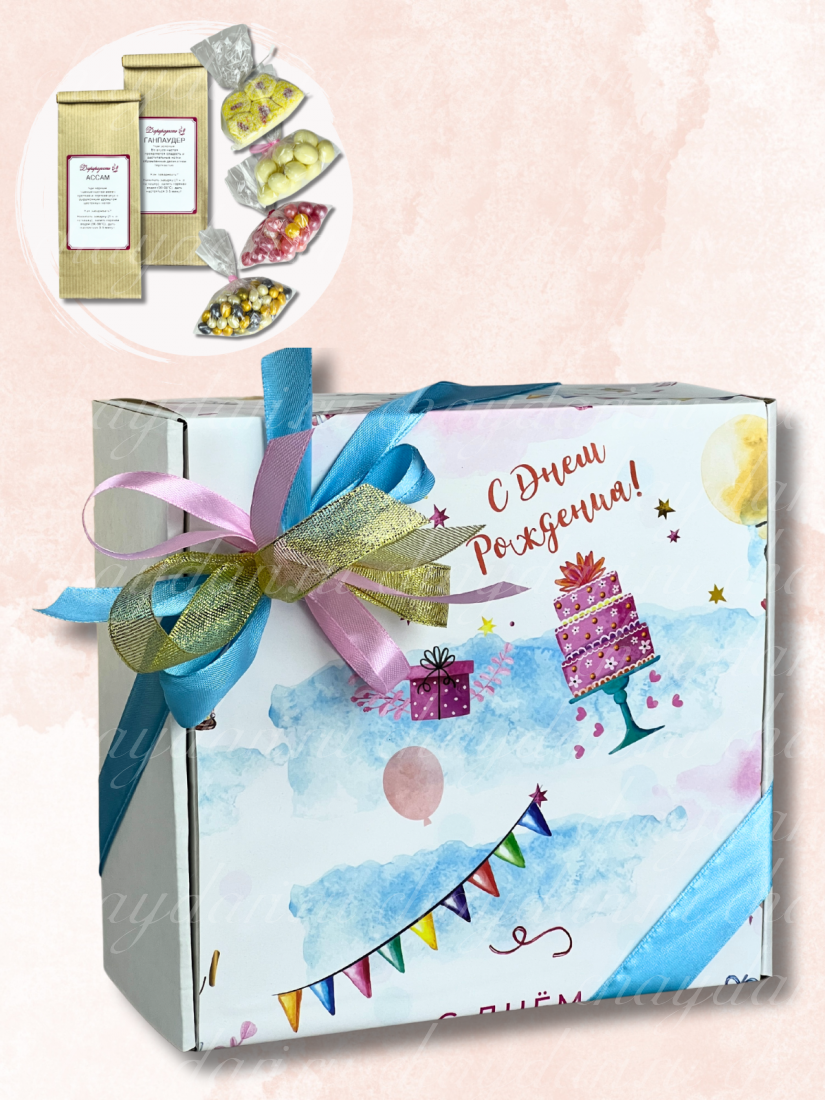 Коробка с чаем, сладостями и медом "Кружево и лаванда"