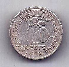10 центов 1910 Цейлон Великобритания