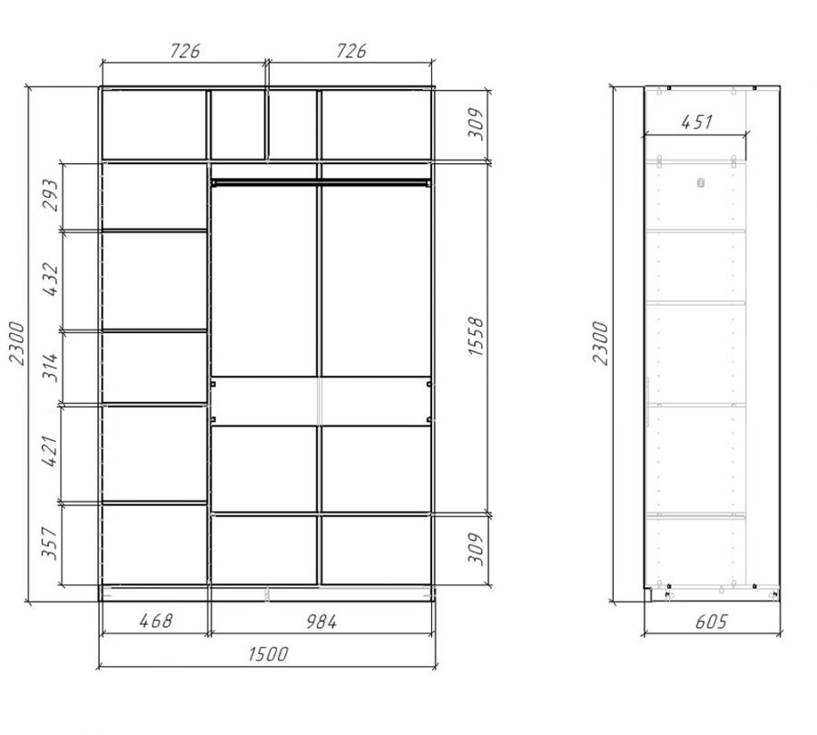 Шкаф-купе СТМ SLIM 150-60-230,ZD