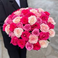 51 роза Эквадор 50 см.  3 оттенка розового