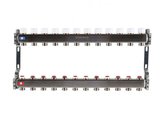 Колекторная группа для отопления из нержавеющей стали Rommer 1* х 3/4* - 12 выходов (без расходомеров)