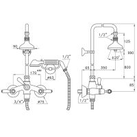 Душевой комплект Stella Italica Leve 3284/33-90: смеситель штанга+ручной+верхний душ 90мм схема 2