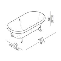 Ванна отдельностоящая Agape Ottocento Small 155x77.5x58 см слив-перелив нержавеющая сталь схема 2