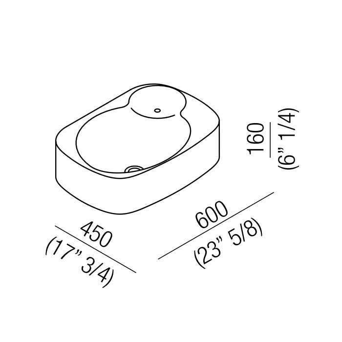 Раковина Agape Nivis 60х45х16 см с 1 отв. цвет: белый схема 2