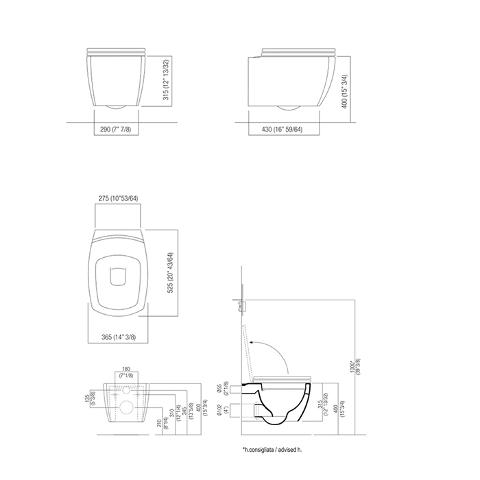 Унитаз подвесной Agape 750 35.5х57.5х30см. с крышкой-сиденьем с механизмом Soft close схема 2