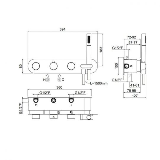 Термостатический смеситель для ванны на 4 выхода - внешняя часть  Carimali ilTondo 21848EST/A-CR схема 2