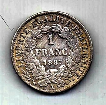 1 франк 1887 Франция XF