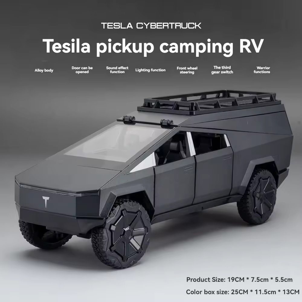 Машинка металлическая модель Tesla Cybertrack RV Camping с мотоциклом CZ170A